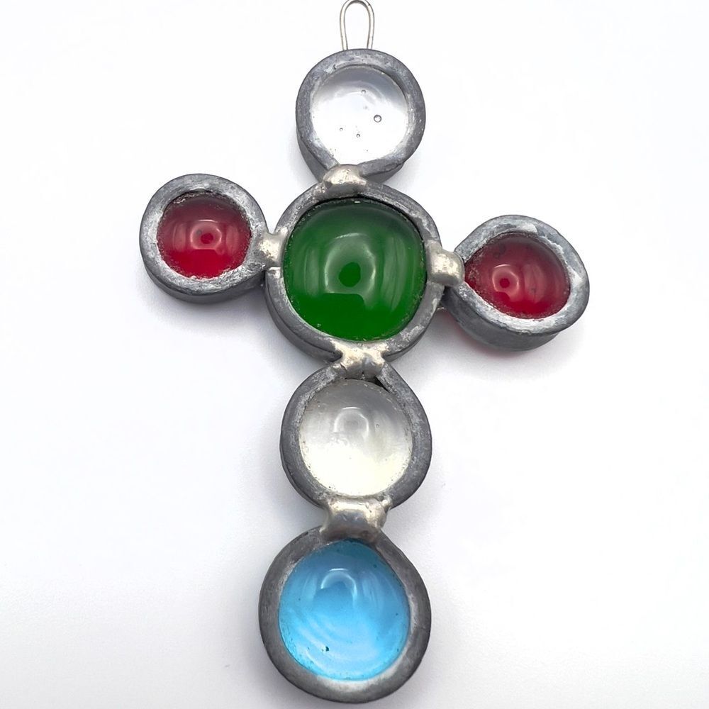 Handmade Stained Glass Cross Pendant | Colorful Glass Religious Jewelry